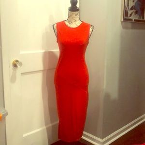 Rachael Roy Orange dress with Asymmetrical hemline